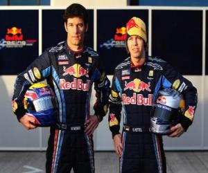 yapboz Sebastian Vettel ve Mark Webber, Red Bull pilotları Scuderia Yarış